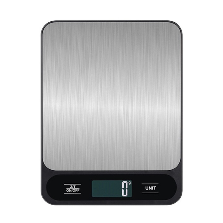 Cantar de bucatarie Golxmse, capacitate 10kg, precizie 1g, afisaj LCD cu iluminare, inox, negru, 187x140x18mm
