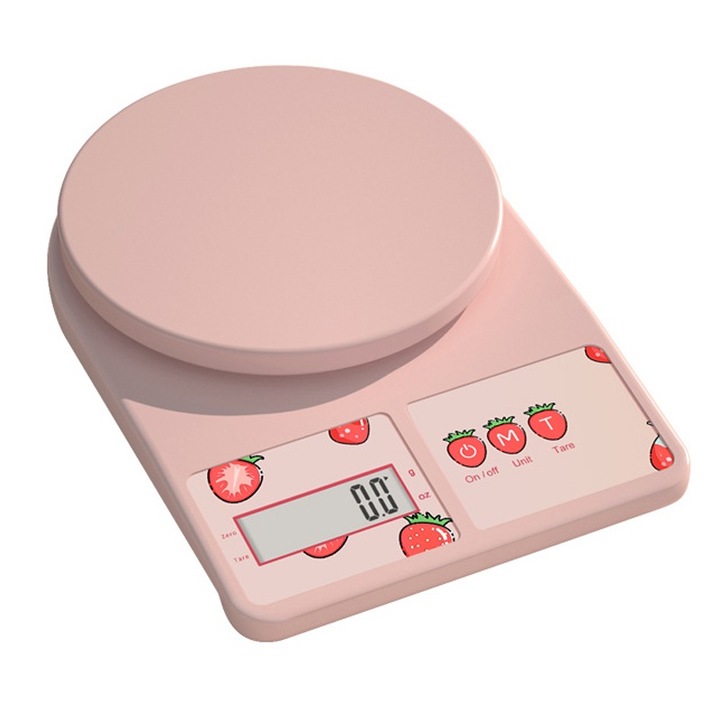 Cantar de bucatarie Golxmse, 3kg/0.1g, LCD, impermeabil, functie tara, roz, 24x16.7x2cm