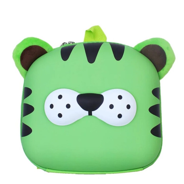 Ghiozdan gradinita/scoala, model tigru, 28 x 24 x 10 cm, verde