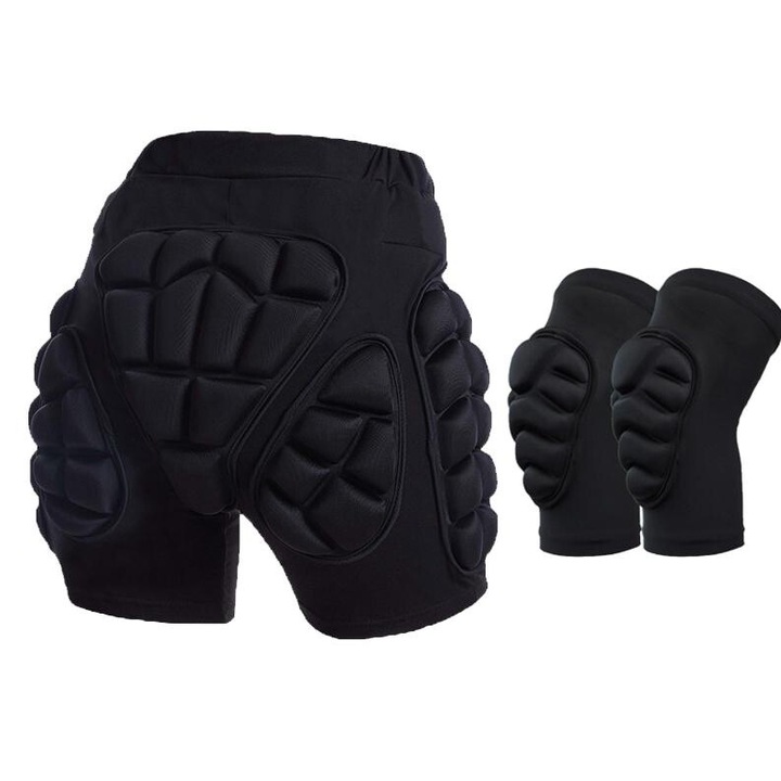 Шорти за ски и кънки KkvoGmle със защита на бедрата и коленете, ликра, черни, L