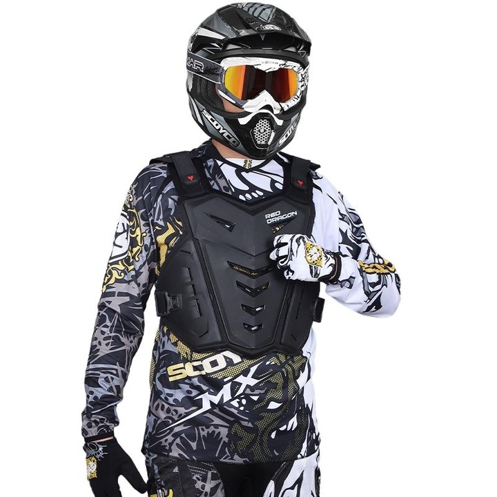 Motocross védőpáncél, KkvoGmle, polikarbonát, teljes védelem, fekete/piros