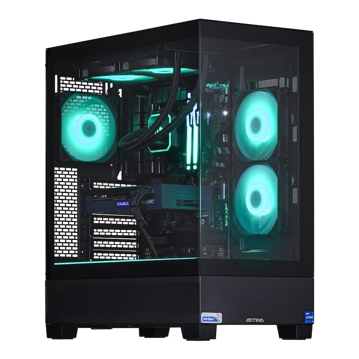 Настолен компютър Actina Gaming, Intel Core i5-14500, 32GB RAM, SSD 1TB, Intel Arc A750, RGB, 650W, Черен