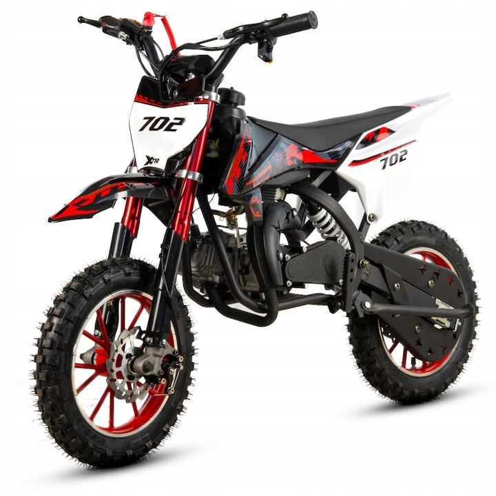Mini Cross XTR 702, 50cc, 2 timpi, pornire electromotor, roti 10 inch, culoare negru/rosu