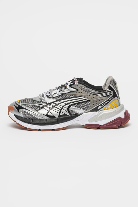 Puma, Спортни обувки Velophasis с еко кожа, Черен/Сребрист