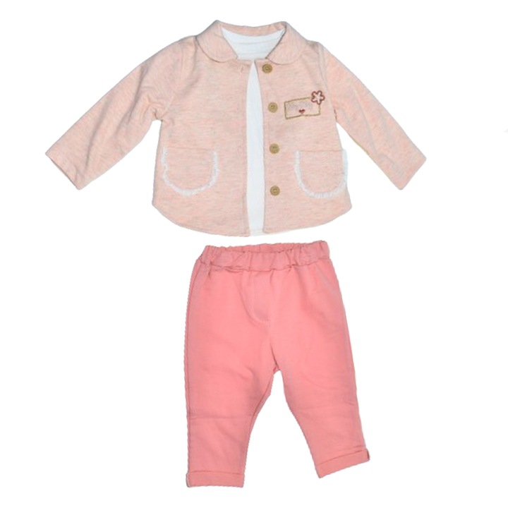 Compleu 3 piese pantaloni, bluza si cardigan pentru fete Mini Junior COMP-2305, Roz 110775