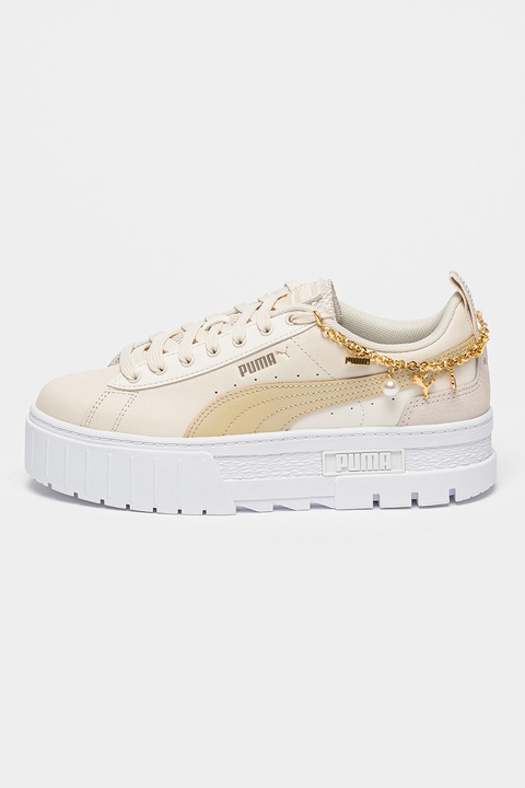 Puma, Pantofi sport de piele Mayze Gems, Crem/Verde fistic