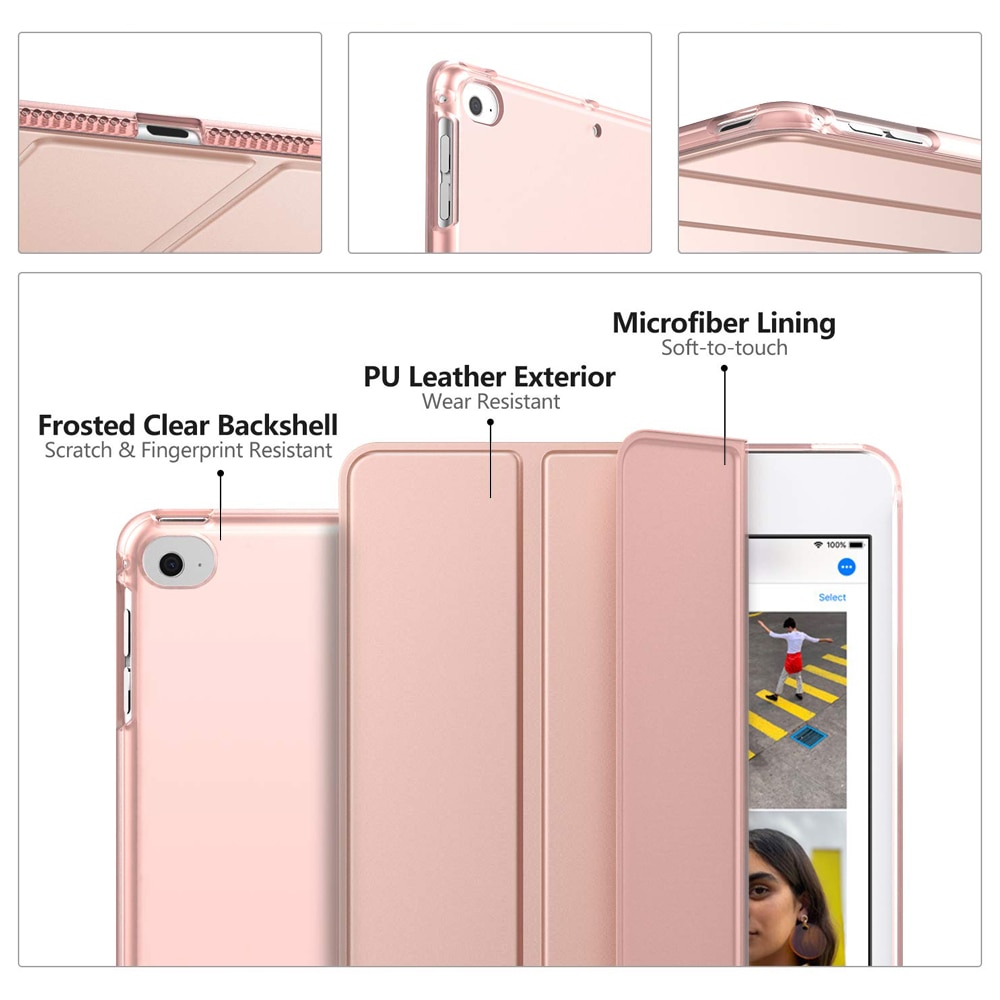 Husa tableta, AMRINUGL pentru iPad Mini 5, 7.9 inch, roz auriu, ultra-subtire, cu suport si functie de activare automata.