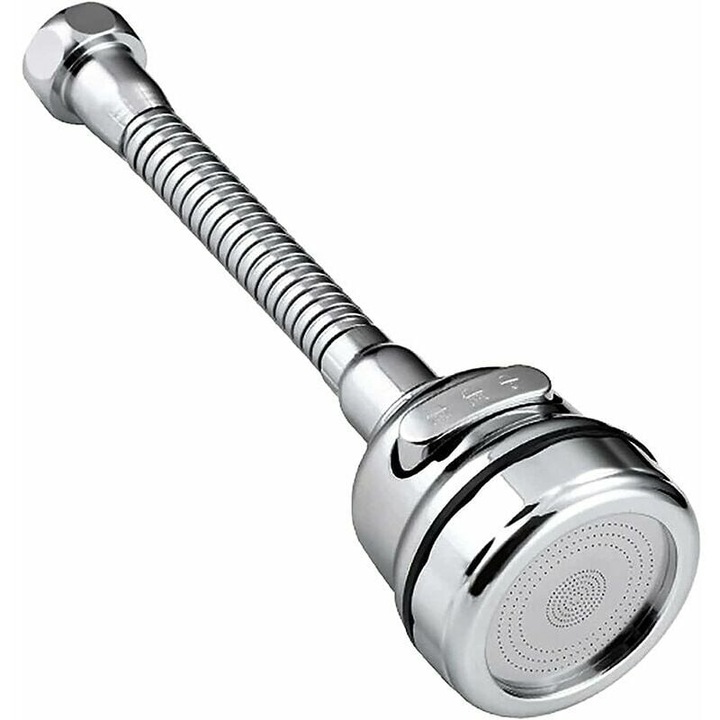 Aerator pentru robinet de bucatarie, AMRINUGL, ABS/inox, 3 moduri de spray, rotativ, argintiu