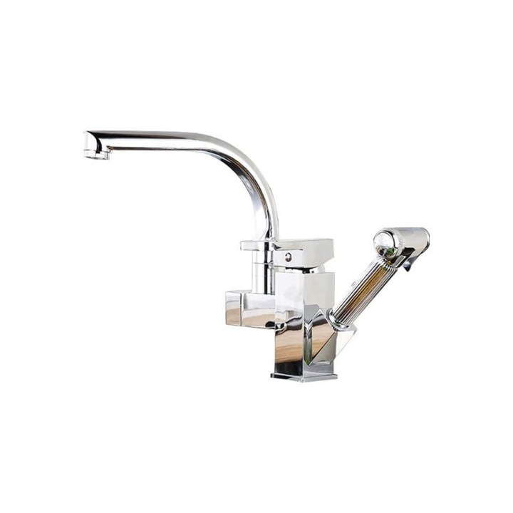 TNEAYWHE fürdőszobai csaptelep, forgó kialakítás, ezüst színű felület, két áramlási mód, egyszerű telepítés