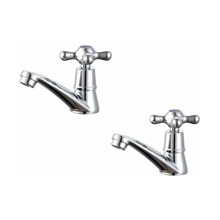 2 db fürdőszoba csaptelep készlet, sárgaréz, krómozott, keresztfogantyús, fekete, 1/2"