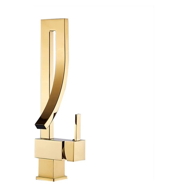 Mosdócsaptelep, modern dizájn, aranyozott sárgarézből, 360°-ban elforgatható, meleg és hideg víz választható