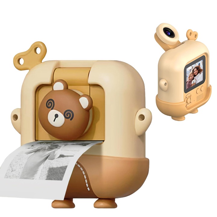 Детска камера Моментално отпечатване с мече Силиконов калъф 1080P и 32G SD карта Мини цифров фотоапарат за 3-12 години Момчета Момичета Рожден ден Коледни играчки Подаръци WALALLA Кафяв