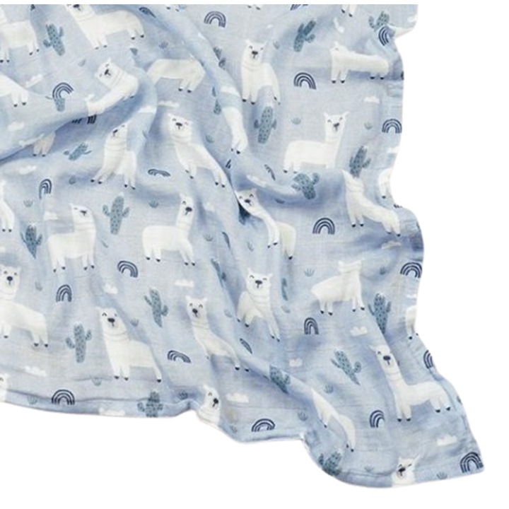 Muselina din bambus si bumbac organic, 120 x 110 cm, multifunctionala, anti-acarieni, antistatica, ideala pentru infasat - baita - invelit, lama albastre