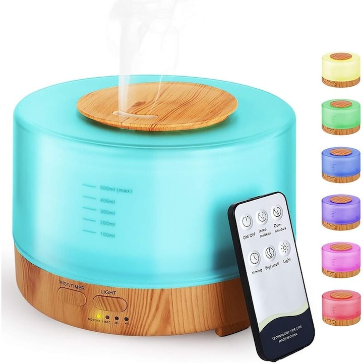 Aromaterápiás párásító Jormfte 500ml, diffúzor Bluetooth hangszóróval, 7 szín, ultrahangos technológia, automatikus kikapcsolás