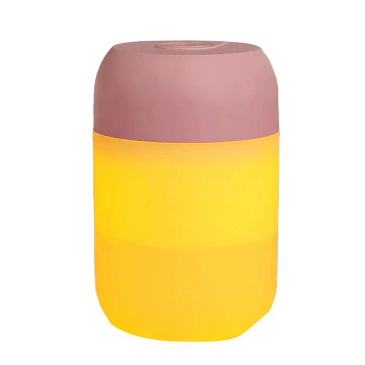Hordozható párásító, mini színes éjszakai fénnyel, csendes, rózsaszín/sárga, 1 db