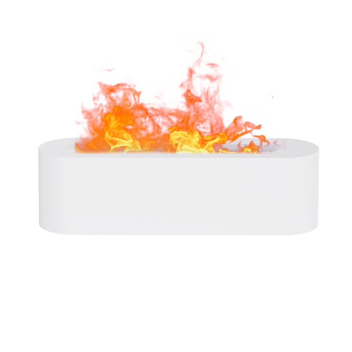 Difuzor aromoterapie cu flacara Enforose, umidificator cu ultrasunete cu ceata rece, 150 ml, lumina in 7 culori, temporizator si oprire automata, alb