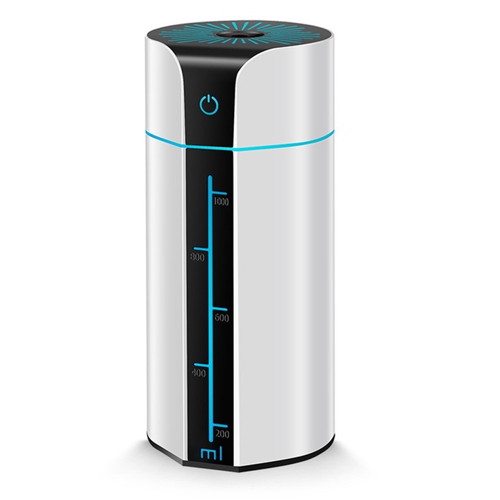 Umidificator portabil cu lumina de noapte, 2 moduri de pulverizare, oprire automata, 1000ml, USB, alb/negru