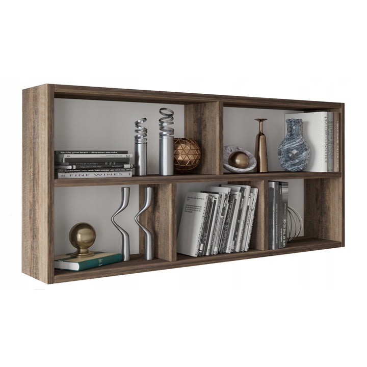 Polc, MATKAM, Teo, 114x25x50 cm, Dekoratív és tároló, Nappaliba/Hálószobába, Függesztett, Klasszikus, Laminált, Forgácslap, Tölgy