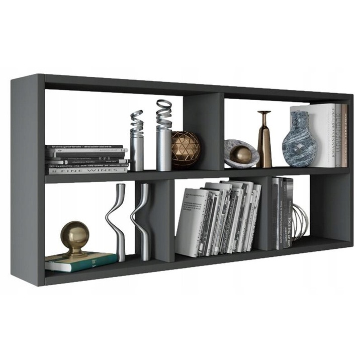 Polc, MATKAM, Teo, 114x25x50 cm, Dekoratív és tároló, Nappaliba/Hálószobába, Függesztett, Klasszikus, Laminált, Forgácslap, Sötétszürke