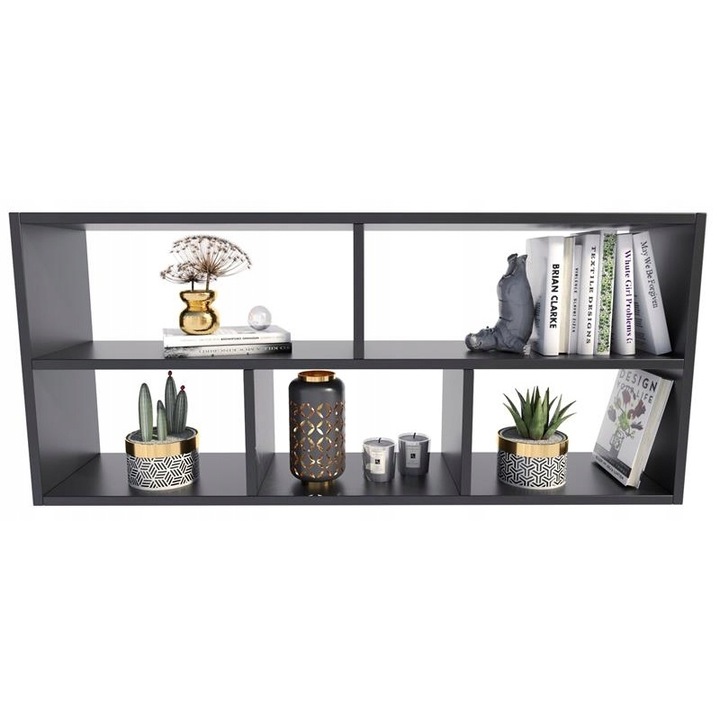 Polc, MATKAM, Teo, 114x25x50 cm, Dekoratív és tároló, Nappaliba/Hálószobába, Függesztett, Klasszikus, Laminált, Forgácslap, Fekete