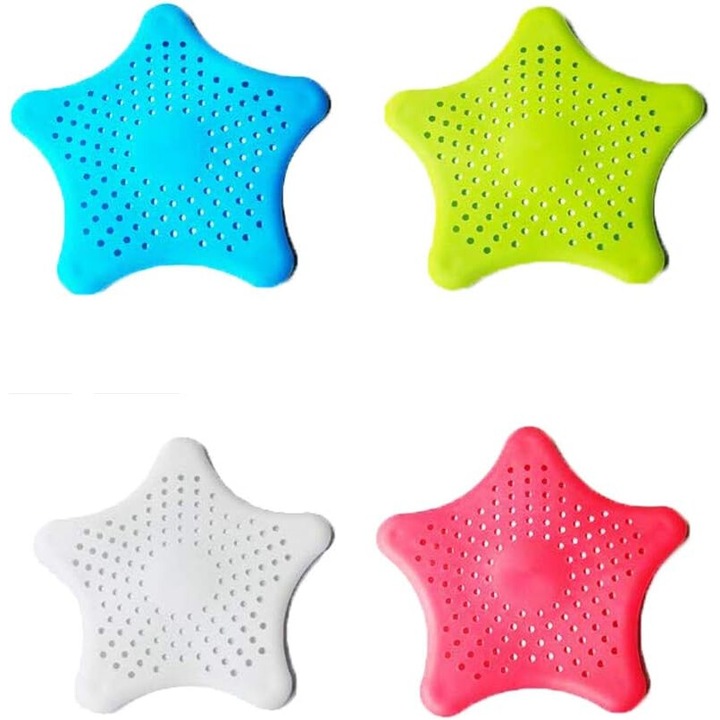 Комплект от 4 аксесоара за мивка, противоплъзгащ филтър за коса, многоцветен, силиконов