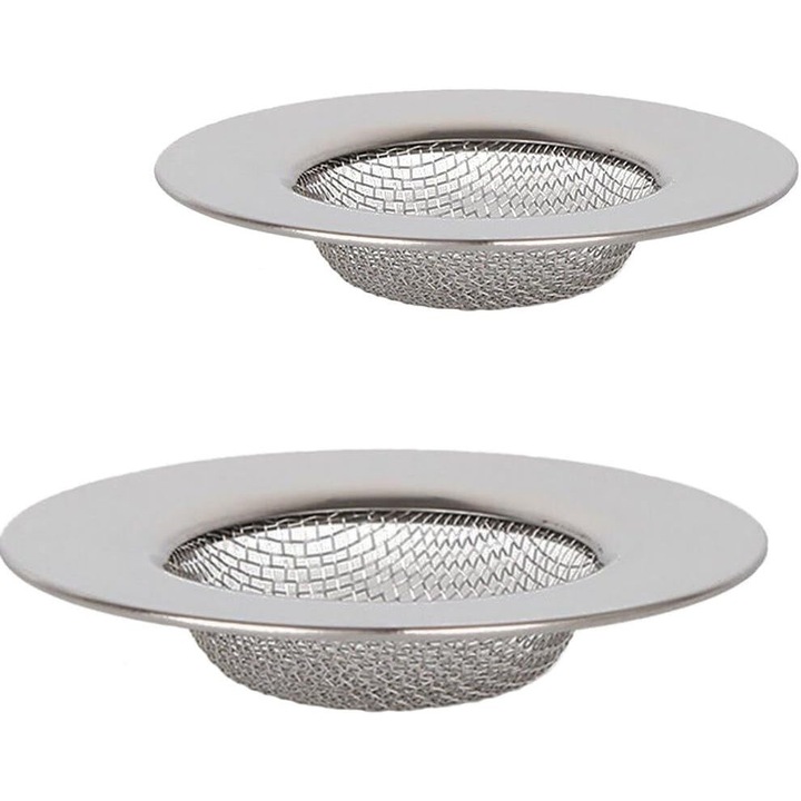 Set 2 filtre de scurgere din plasa, Enforose, 77x17mm, rezistente la rugina, pentru bucatarii si bai