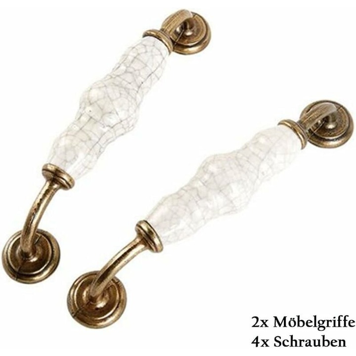 Manere de dulapuri vintage, Enforose, finisaj bronz antic, centru din ceramica cu efect crackle, set de 4 bucati