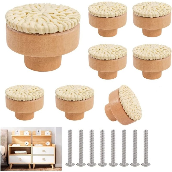Set 8 manere mobilier ratan HERUSI rotunde albe 40x30mm