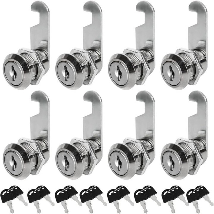 Комплект от 8 универсални катинара с 16 ключа, 20 мм, за чекмеджета, шкафове, пощенски кутии, цинкова сплав