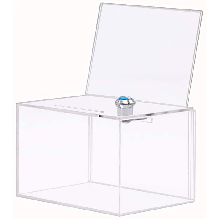 Cutie de sugestii cu lacat, AMRINUGL, acrilic transparent, 4.5''x6.2'', usor, rezistent la socuri