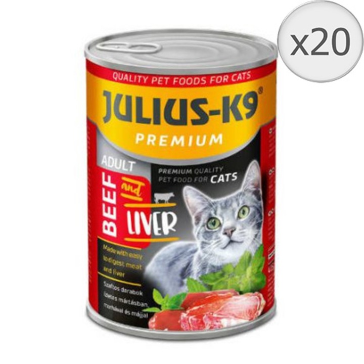 Hrana umeda pentru pisici, Julius K9, Adult, Vita si Ficat, 20 x 415g