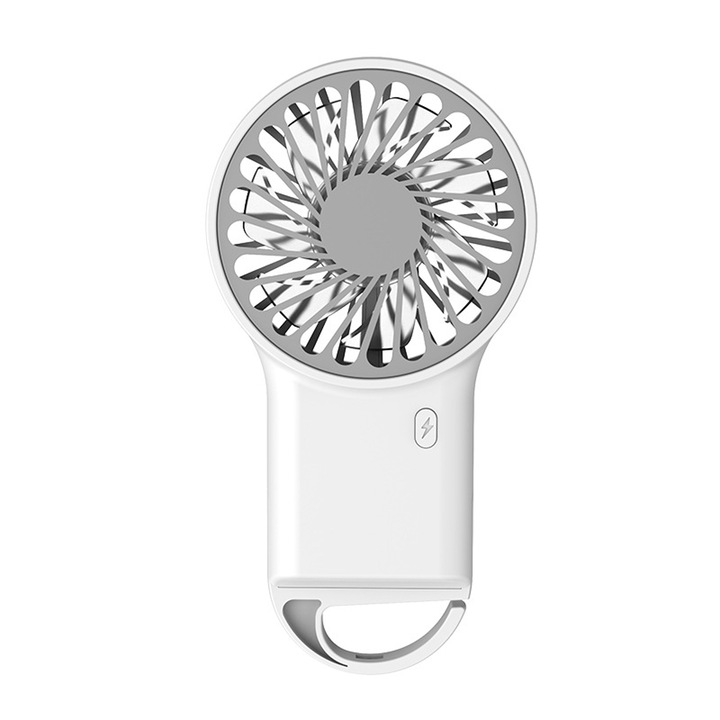 Ventilator portabil inovator cu baterie, design usor si pliabil, putere eoliana puternica si performanta cu zgomot redus, ideal pentru utilizare in aer liber si calatorii, argintiu