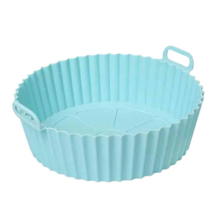 Tava Copt GREATON Din Silicon, Rezistenta La Temperaturi Ridicate, Ideala Pentru Friteuza, Air Fryer, Cuptor, Aparat De Gatit Cu Aburi, 16 x 18 x 5 cm, Model Rotund, Albastru