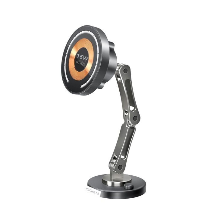 Suport auto wireless, magnetic HNSMART, Cu incarcare rapida, 15W, rotatie 360°, negru