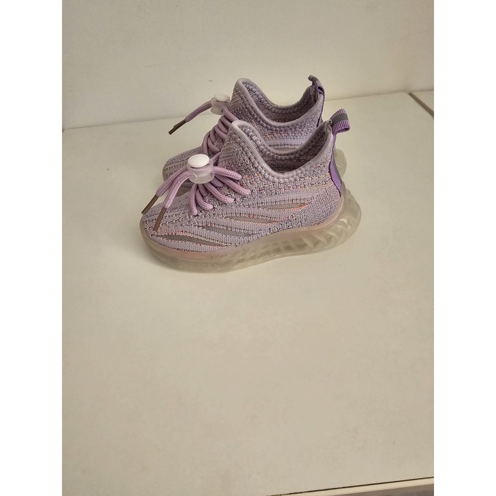 Pantofi Sneakers elastic cu siret si leduri, Culoare Lila, Marime 25 EU LT