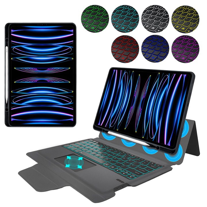 Smart Keyboard Case за iPad Pro 12.9 2018/2020/2021/2022/Air 13 2024/Air 13 2025 + фолио, Tuds Protection, A41, Premium Lexgard, Pitch Black