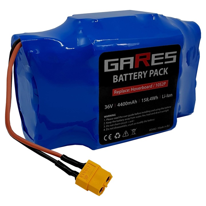 Baterie Gares, 36V 4, 4Ah, pentru Hoverboard, placa electrica 10S2P, 2P10S, CN5C22MP, 10S2P2200AA01 connector XT60, albastru