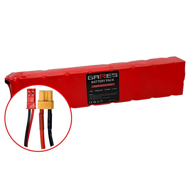 Baterie Gares, 36V 7Ah, pentru Scuter electric connector XT30, JST/SYP Plug, rosu
