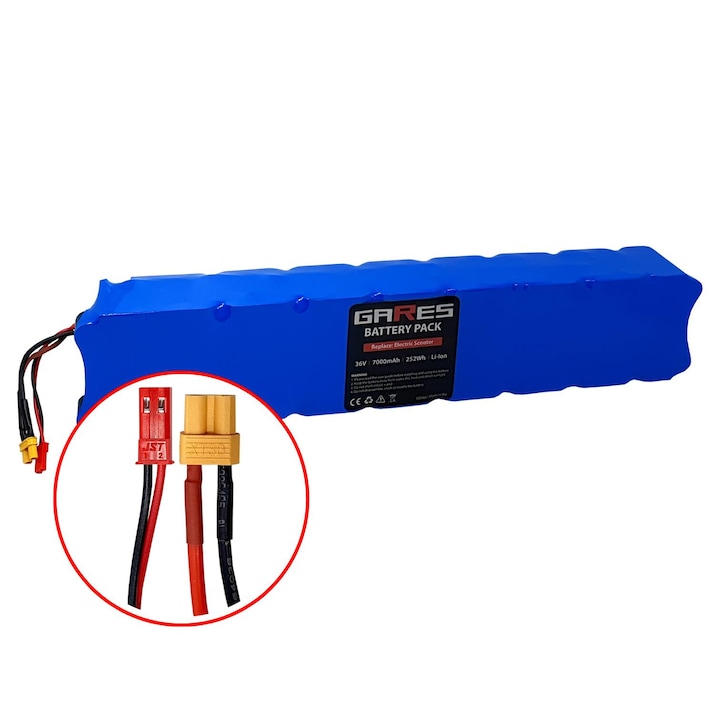 Baterie Gares, 36V 7Ah, pentru Scuter electric connector XT30, JST/SYP Plug, albastru