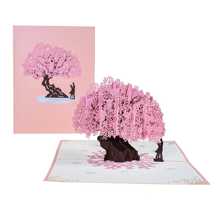 Felicitare 3D Ziua Indragostitilor, romantica, multicolor, 20x15cm