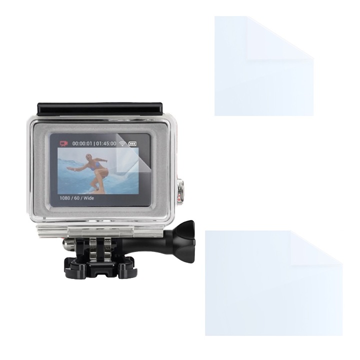 Fóliakészlet GoPro Hero 4-hez, FONIX LENS DEFENSE, 1 film a képernyőhöz és 1 fólia a vezérlőpulthoz, ütésálló, karcmentes, regenerálható, tartós, időjárásálló, átlátszó