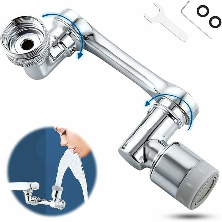 Robinet rotativ pentru chiuveta Jormftte, 1080° rotatie, 2 moduri de apa, cu accesorii, negru