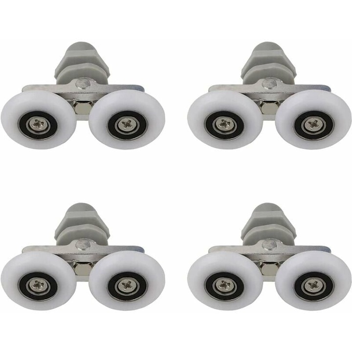 Role pentru usi de dus, AMRINUGL, din plastic cromat, design cu roti duble, utilizare variata in bai, rezistente la uzura