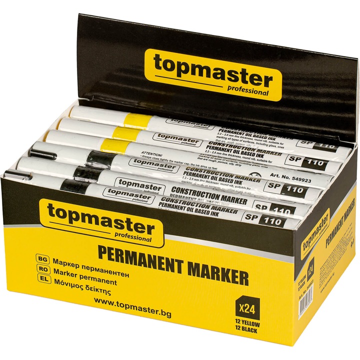 Topmaster 549923 építőipari tartós marker készlet, fekete / sárga, 24 darab