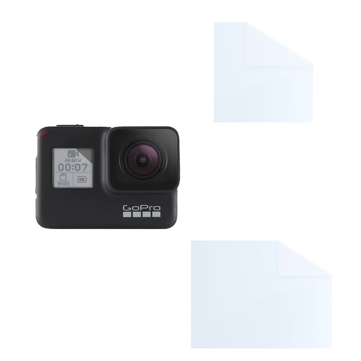 Fóliakészlet GoPro Hero 7-hez, FONIX LENS DEFENSE, 1 film a képernyőhöz és 1 fólia a vezérlőpulthoz, ütésálló, karcmentes, regenerálható, tartós, időjárásálló, átlátszó