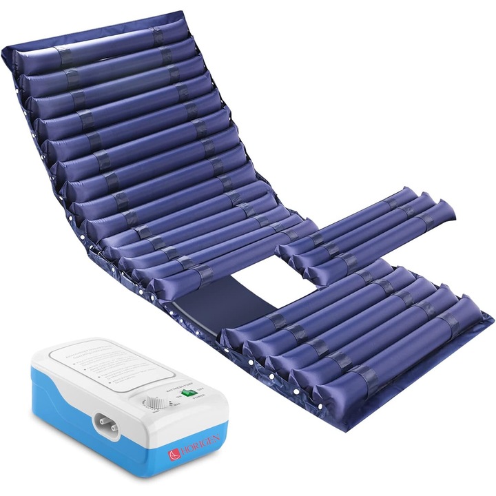 Saltea Antiescara Horigen® AM004, Cu Gaura Pentru Toaleta, Cu Compresor, 200 x 90 cm, Suport Maxim 150kg, Nivel Presiune Ajustabil, Albastru