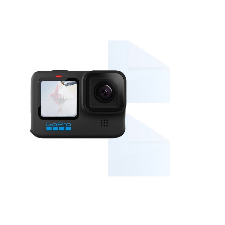 Set Folii pentru GoPro Hero 10, FONIX LENS DEFENSE, 2 Folii de Silicon pentru Ecran, Anti-soc, Impotriva zgarieturilor, Regenerabile, Durabile, Rezistente la intemperii, Transparent