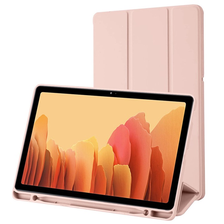 Предпазен калъф flip cover за таблет съвместим с Samsung Galaxy Tab A7 2020, 10.4, Flex Trifold, със стойка, слот за писалка, TPU, светло розов