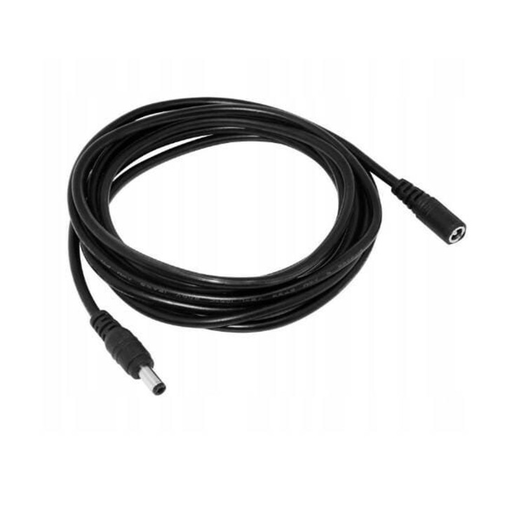 Cablu prelungitor de alimentare pentru camere IP ZakupyTV, 5m, DC 5,5mm, negru