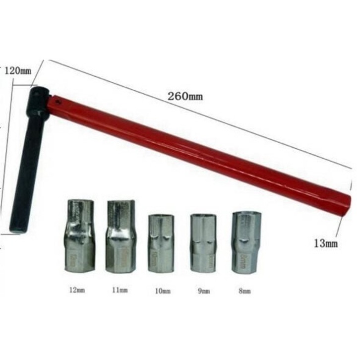 Hornyolt csavarkulcs összeszereléshez, ZakupyTV, készlet 5 fejjel 8-12mm, acél, fekete-piros, 25,5 cm